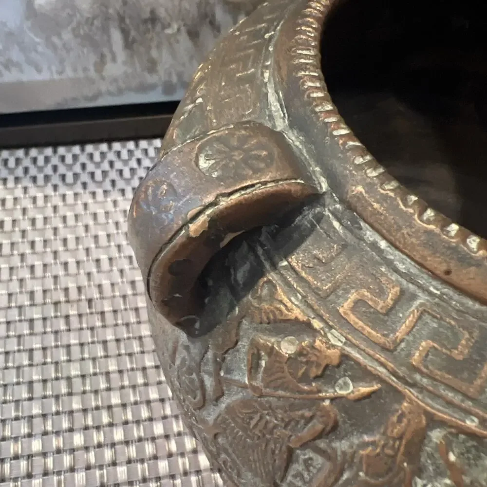 Vintage Greek Earthenware Jar Figural Motif Decor 5.8